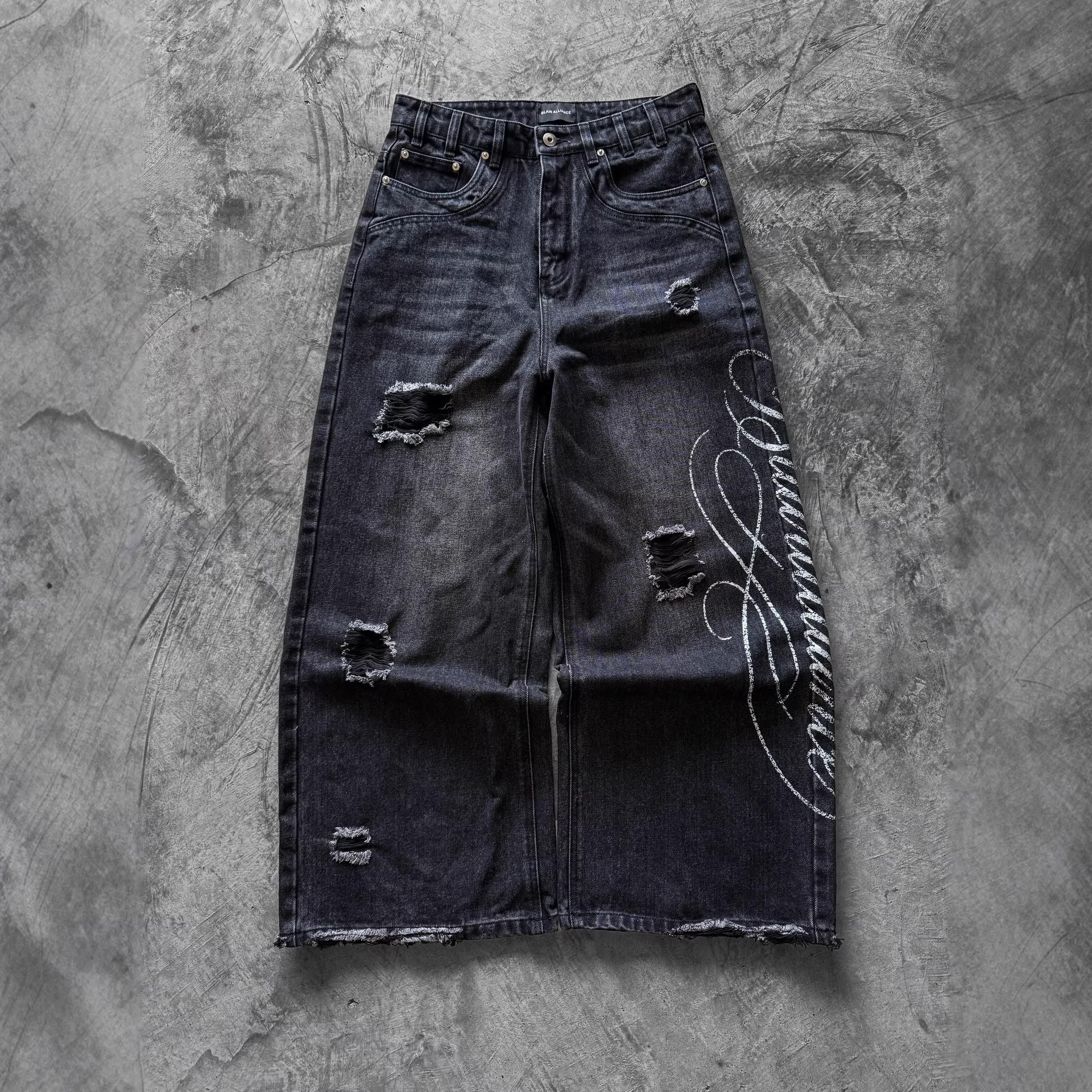 Printed Washed Make Old Ripped Personality Street Loose Jeans