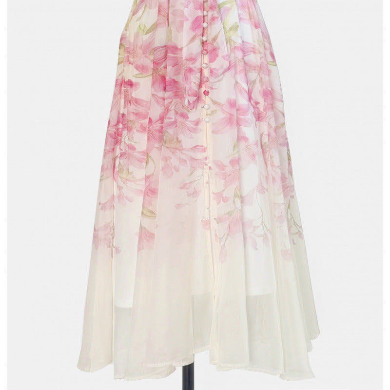 Women's Sleeve Fashion Printed Single-breasted Summer Long Dress