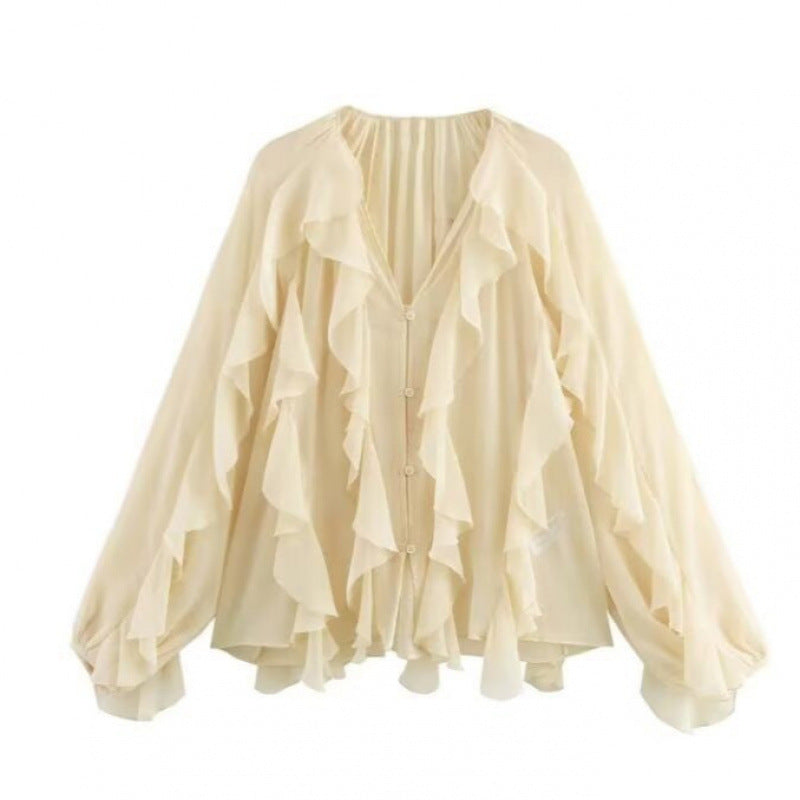 Women's Temperament Laminated Decoration Fashion Long Sleeve Blouse