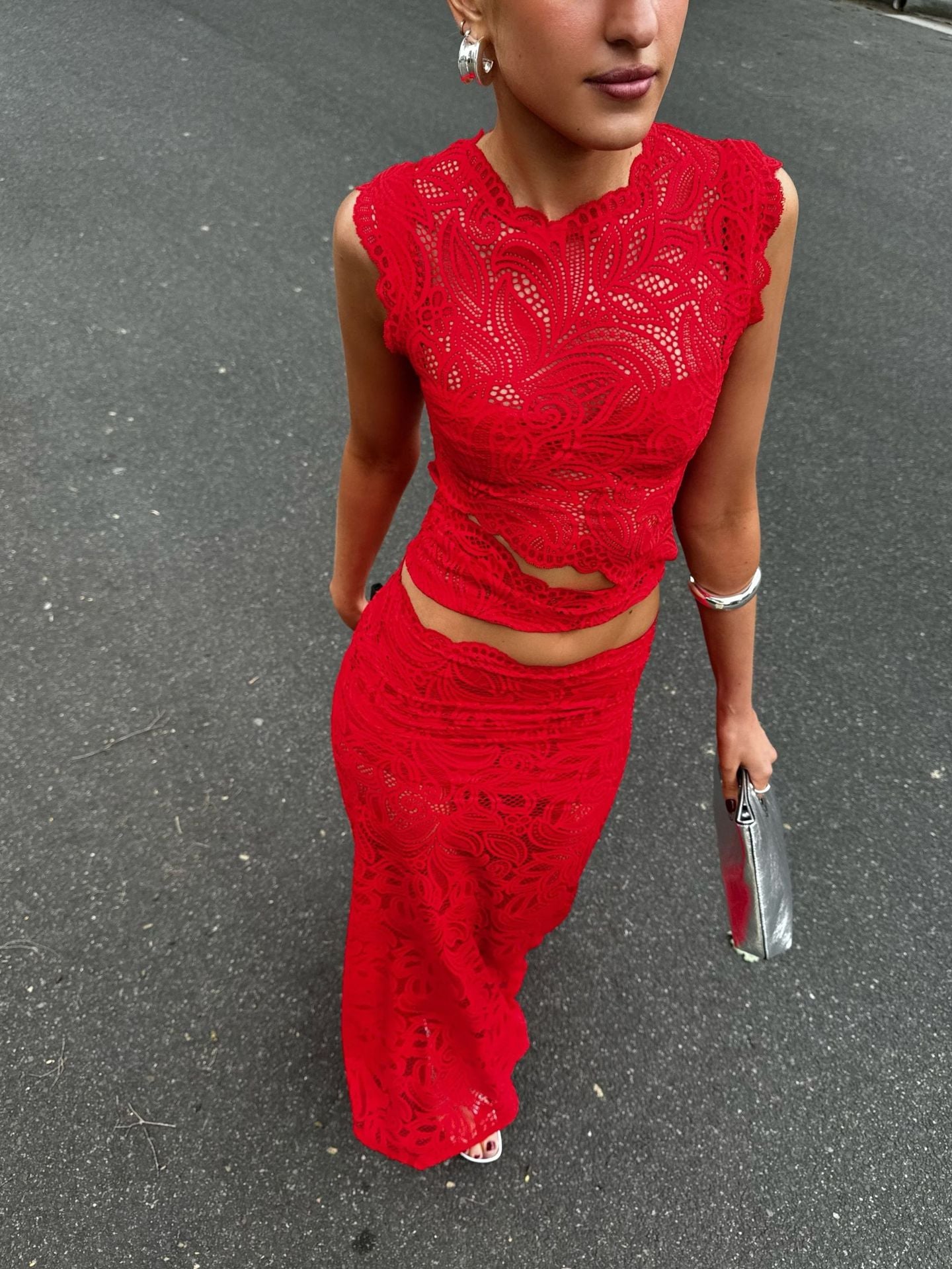 Hollow Out Irregular Sexy Red Fishtail Dress