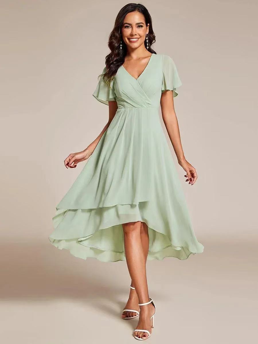 Summer Solid Color Ruffle Sleeve Chiffon Dress
