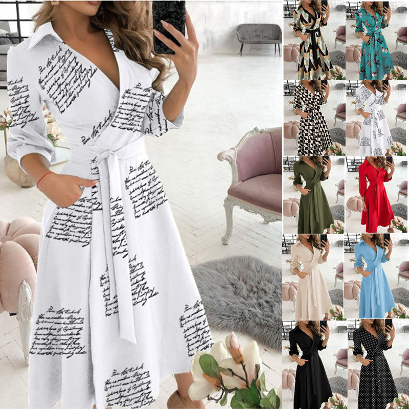 Women's Fashion Long Sleeve Printed Sheath Elegant Dress