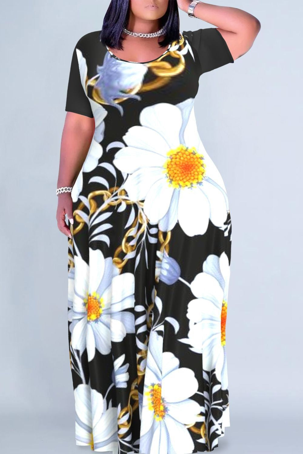 Women's Floral Print Round Neck Exotic Vacation Style Dress