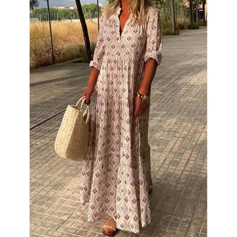 Women's Summer Retro Standing Collar Fashion Loose Dress