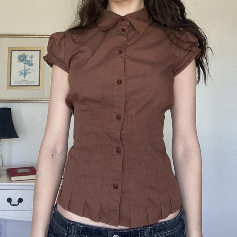 Women's Sweet Spicy Niche Style Lapel Puff Sleeve Shirt Design Sense Cardigans