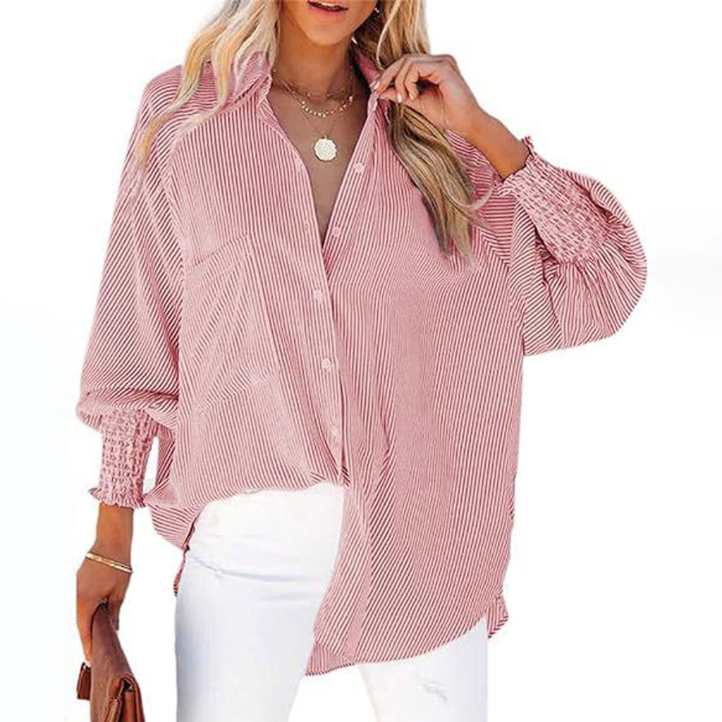 Women's Striped Long Sleeve Loose Shirt Casual Tops