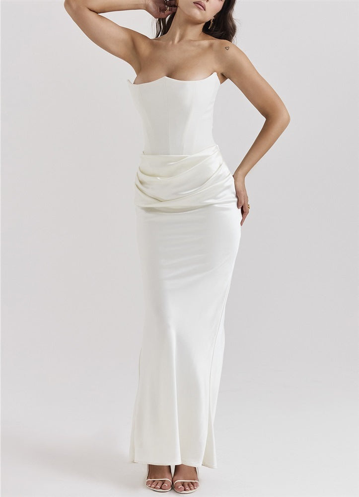 Waist Tube Fishbone Pleated Long Sheath Dress