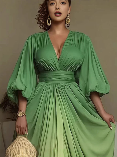 Fashion Temperament Printed Pleated Loose Slimming Large Dress