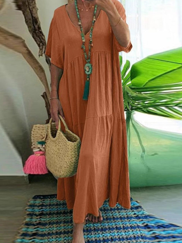 Women's Solid Color Loose Sleeve Large Swing Dress