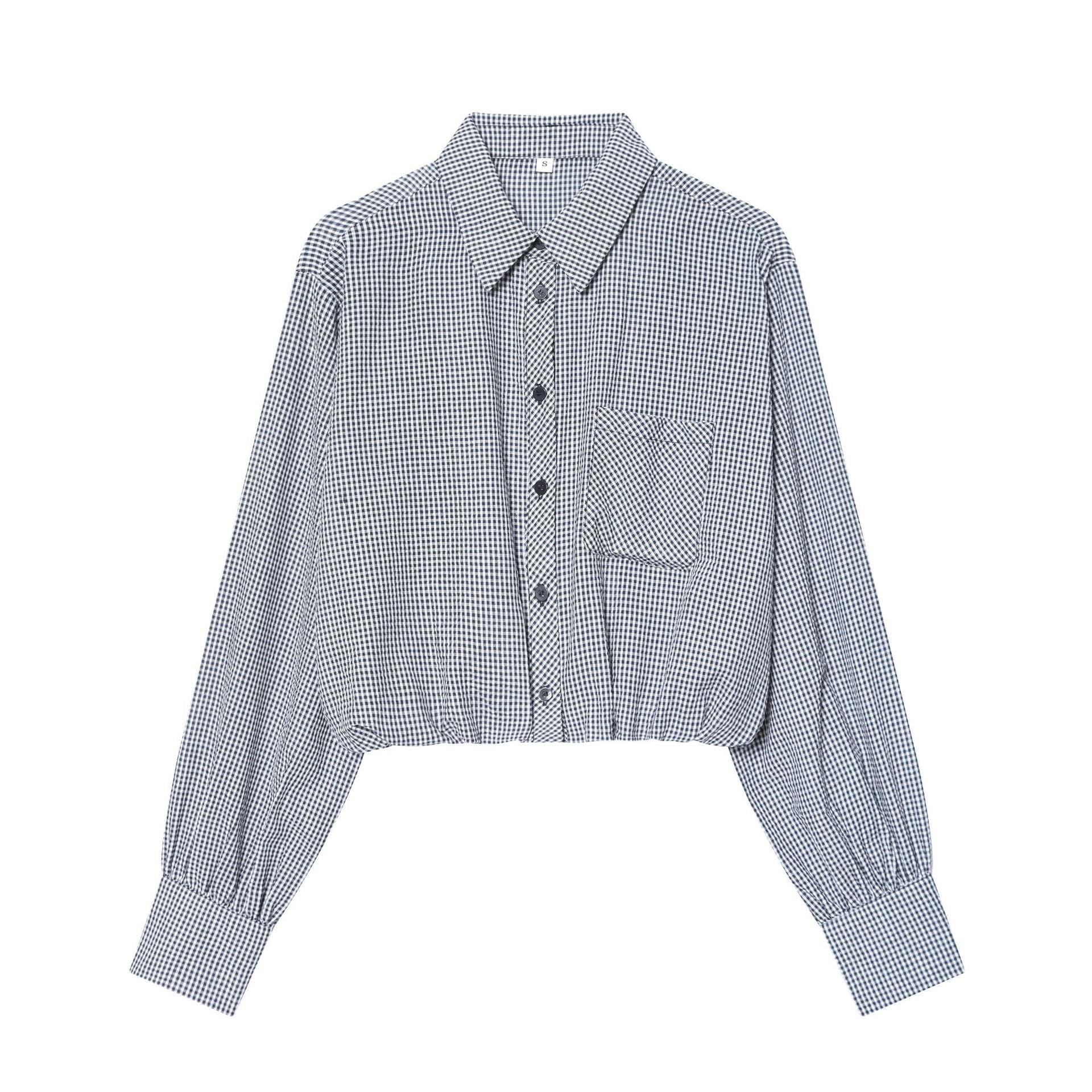 Women's Fashion Versatile Small Plaid Balloon Shirt Blouse
