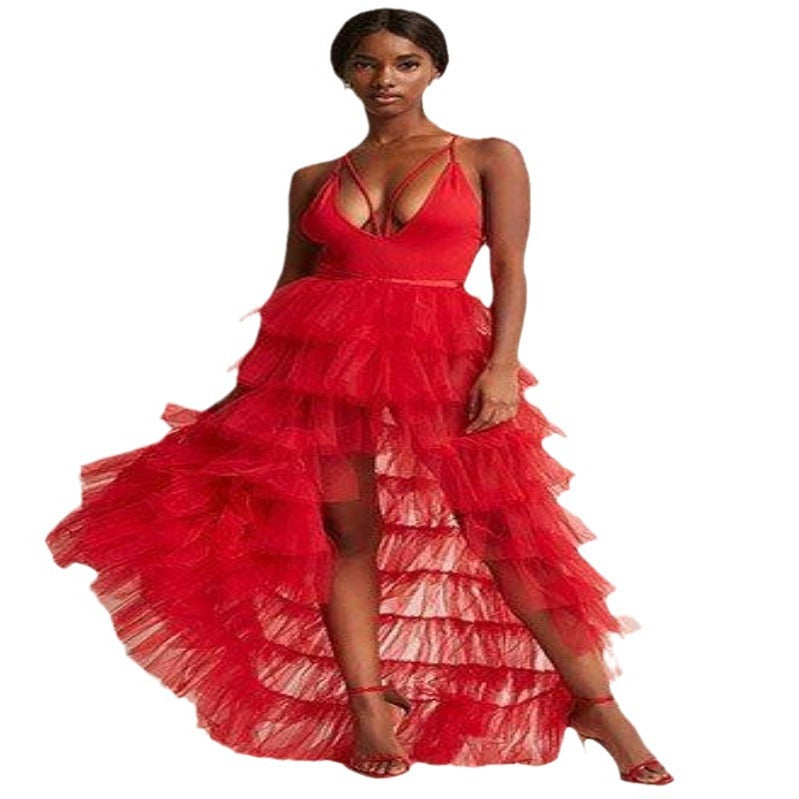 Elegant Mesh Pleated High Waist Large Skirt