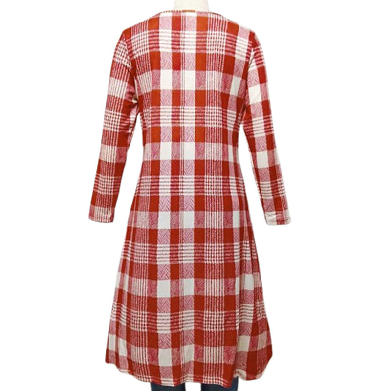 Beautiful Attractive Red Retro Plaid Button Dress