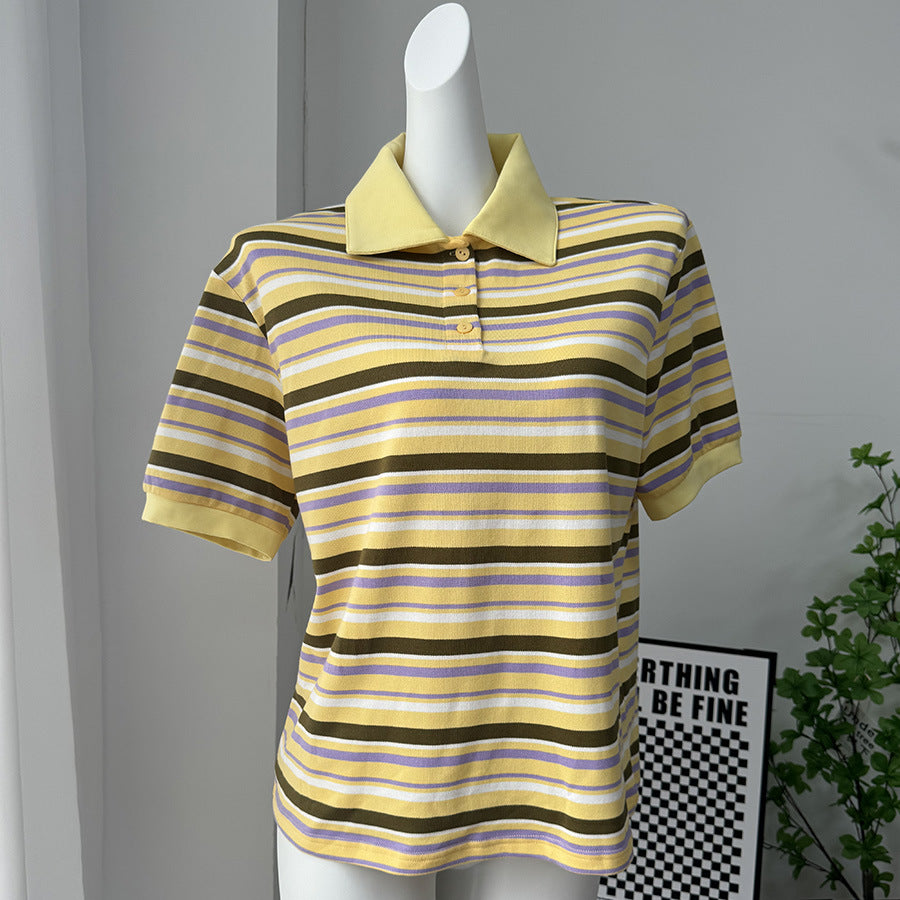 Women's Beauty Retro Contrast Color Striped Shirt Loose Sleeve Women's T-shirt
