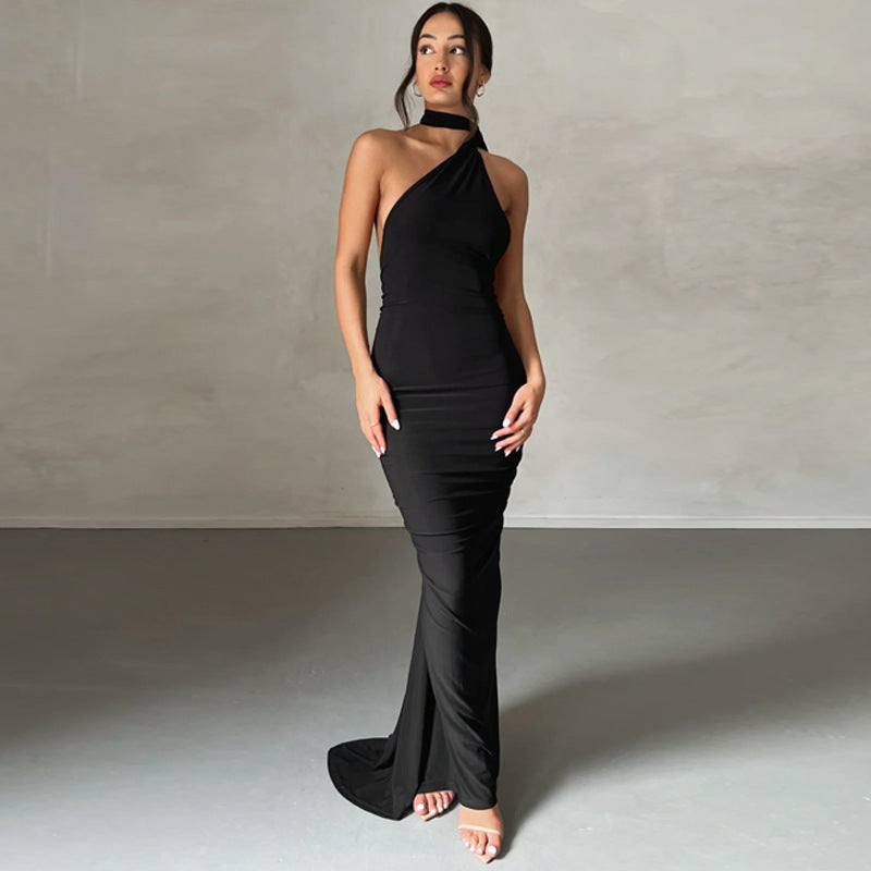 Women's Summer Sexy Backless Pleated Slim Sleeveless Elegant Dress
