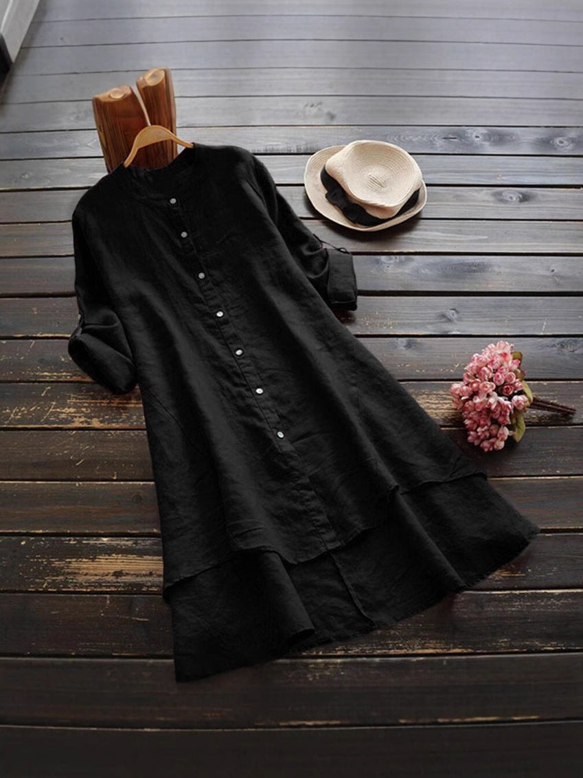 Color Buttons Cotton Long Sleeve Shirt Blouse