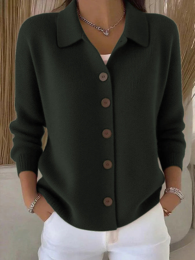 Women's Knitted Lapel Solid Color Casual Fashion Women's Sweater