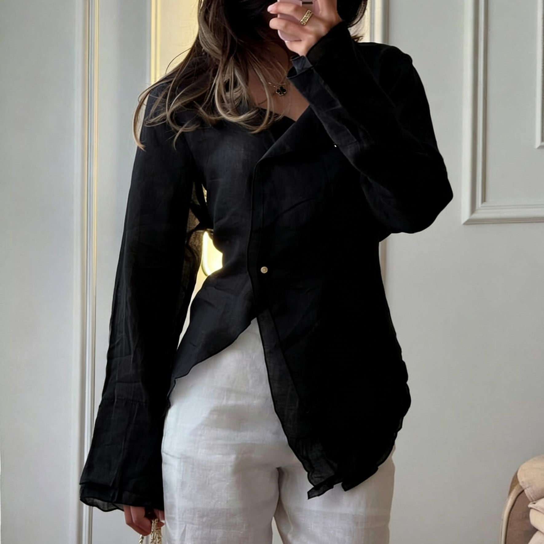 Women's Irregular Versatile Casual Long Sleeve Shirt Blouse