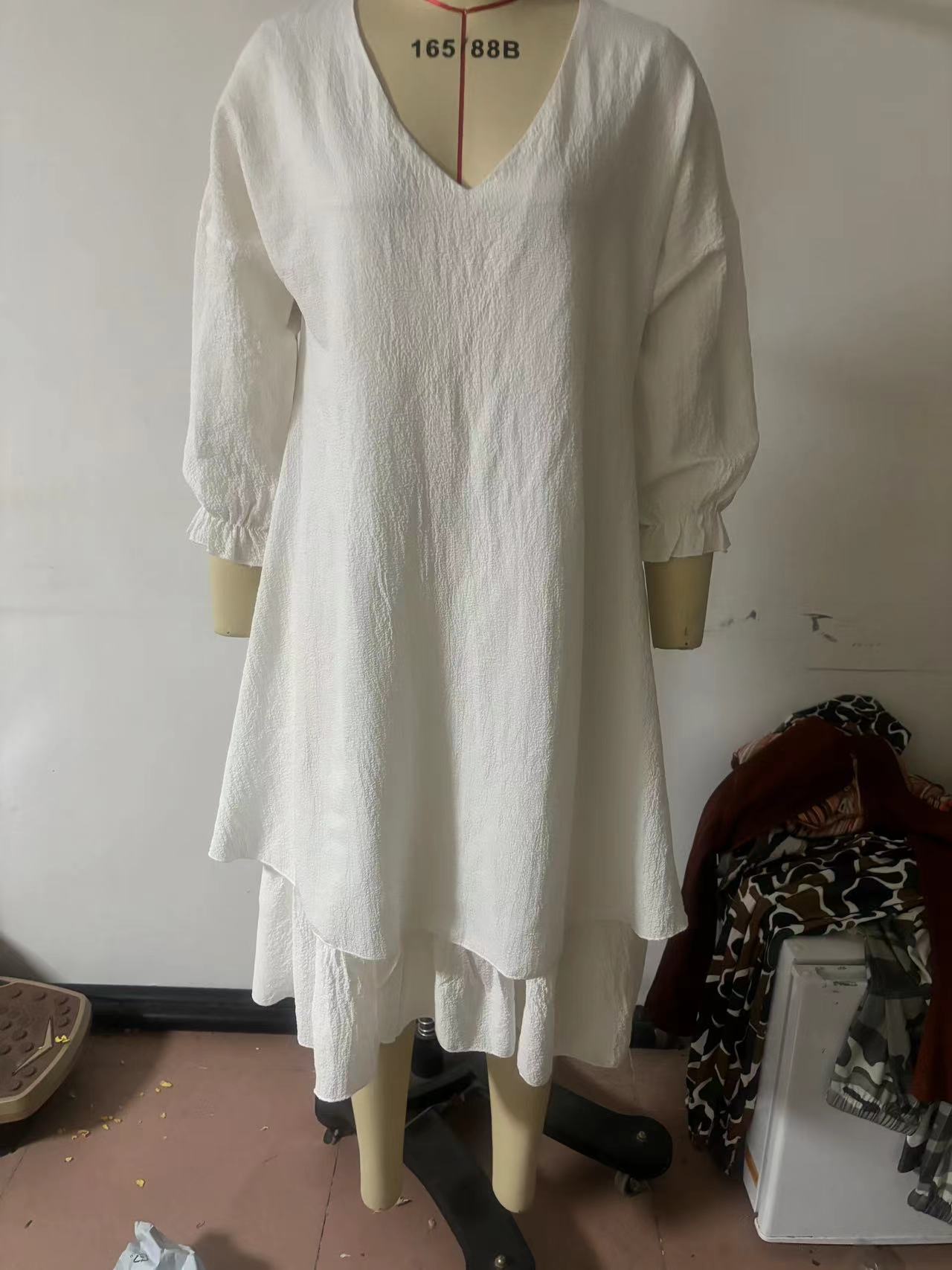 Women's Cotton Linen Solid Color Long Sleeve Dress