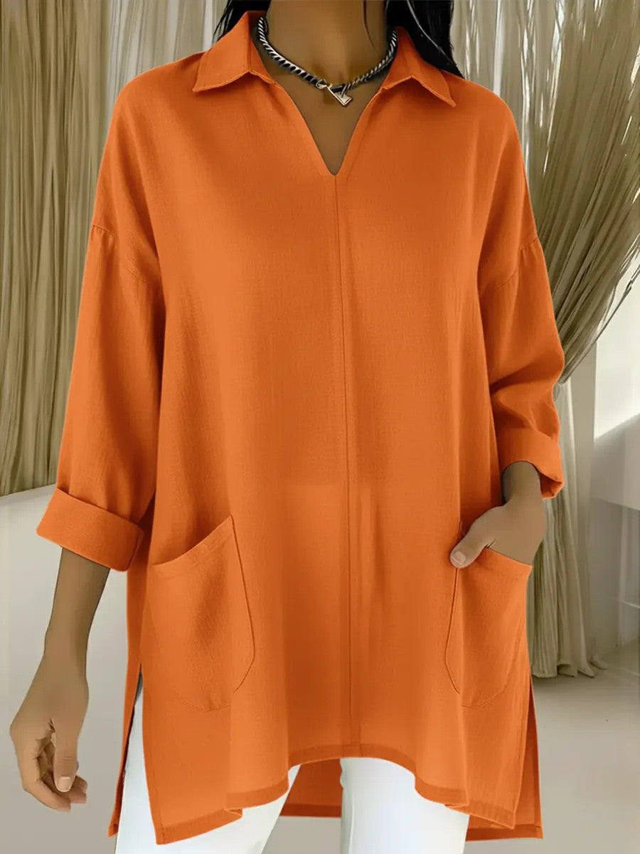 Women's Spring Fashion Solid Color Thin Pocket Blouse