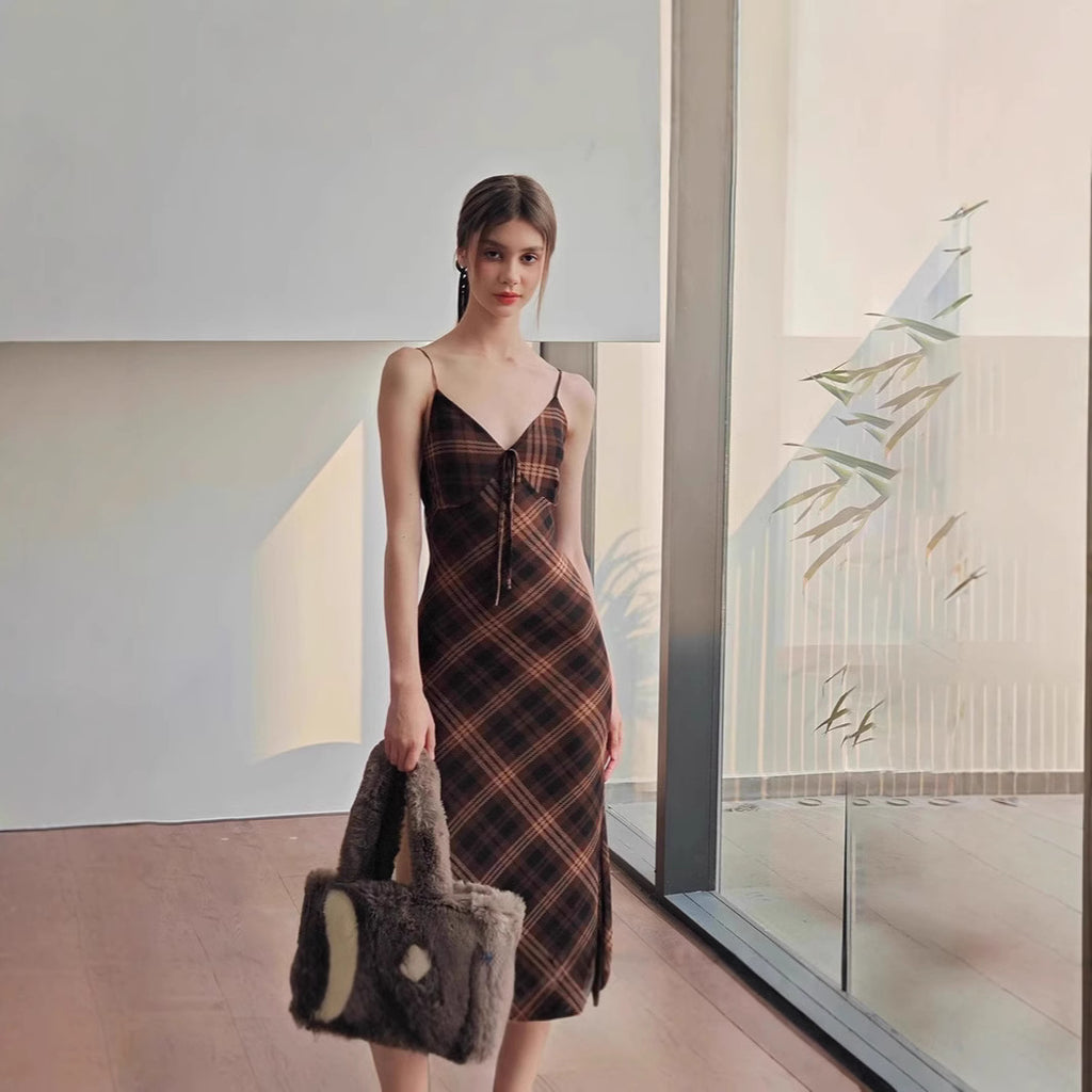 Women's Plaid Pure Desire Temperament Slim Strap Dress