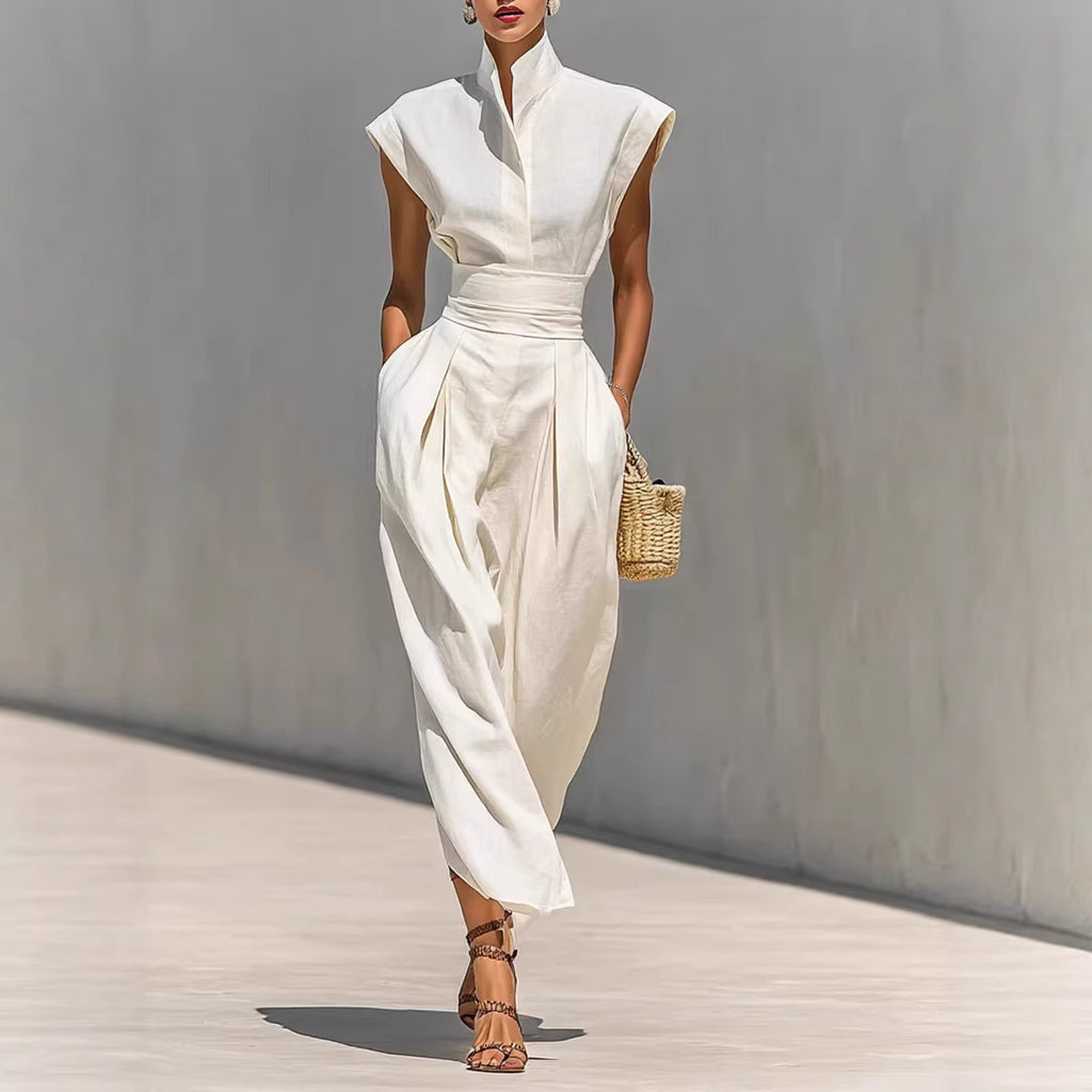 Women's Elegant High Waist Long Collar Loose Dress