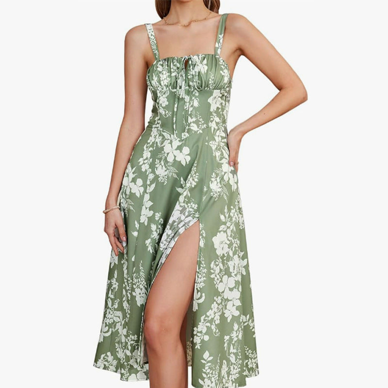 Summer Slimming Waist Fishbone Shaped Split Dress