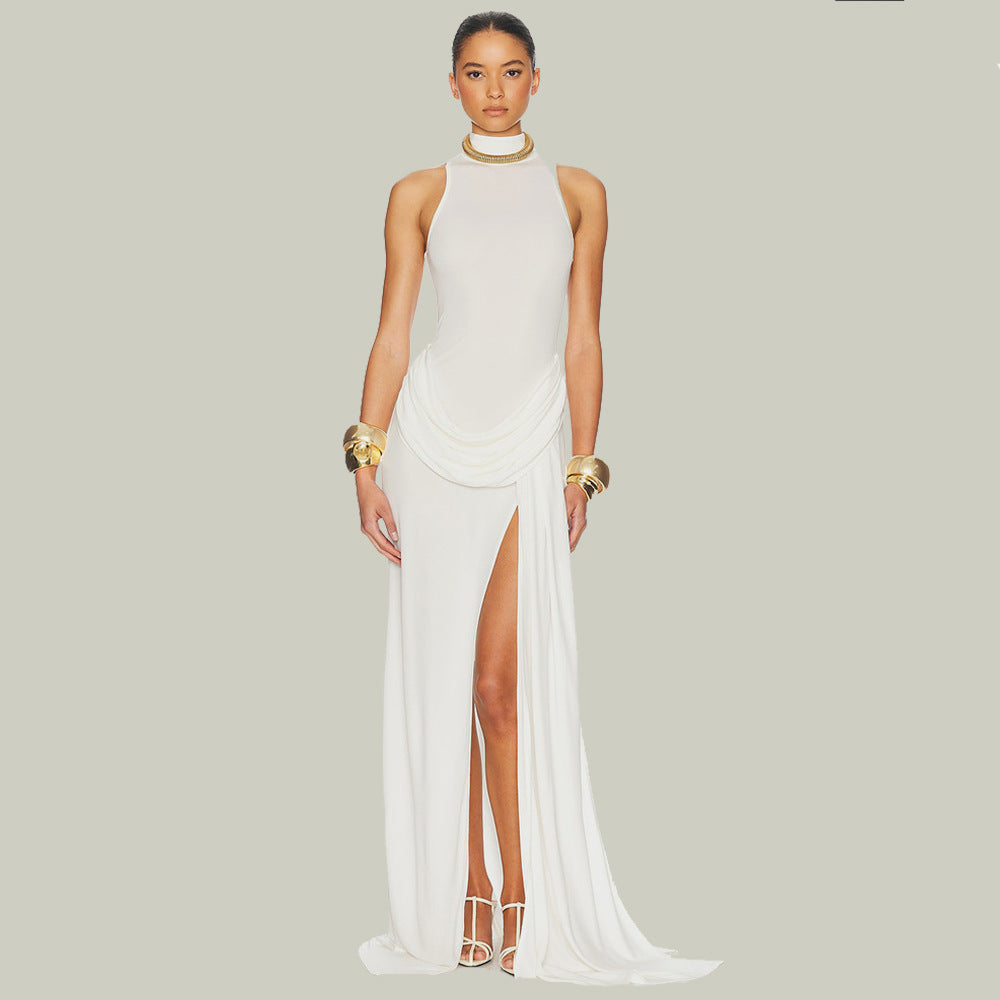 Women's Fashion Sexy High Split Tight Waist Elegance Sleeveless Dress