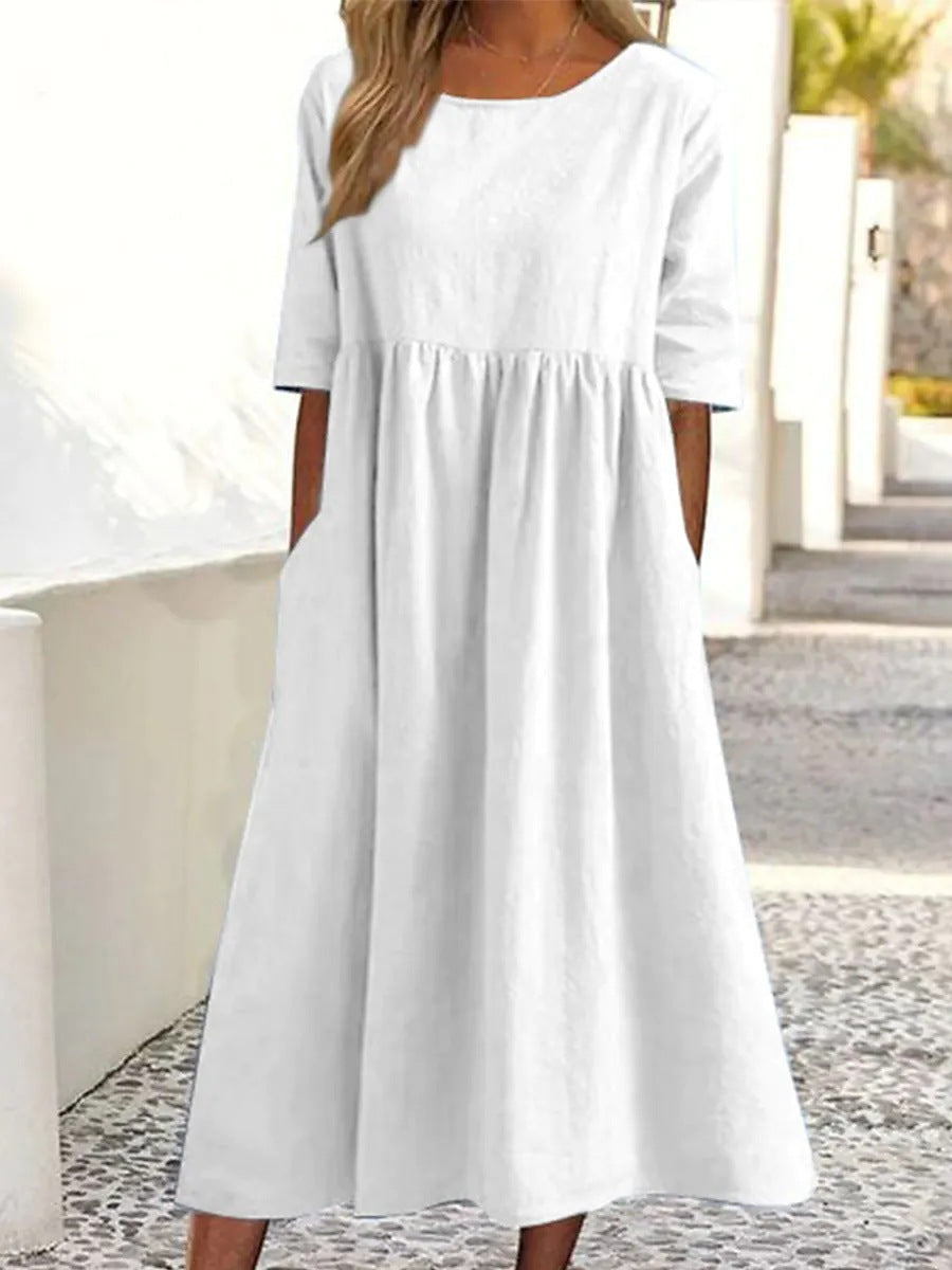Linen Casual Sleeve Pocket Pleated Loose Shorts