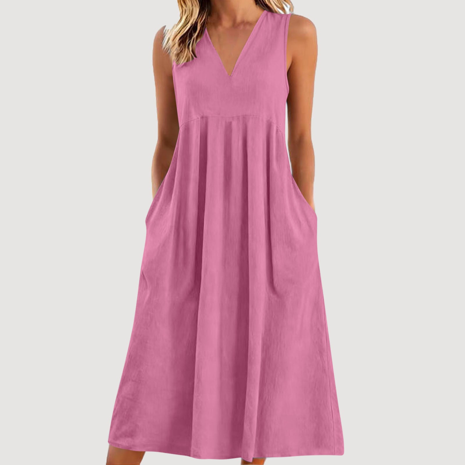 Women's Solid Color Pullover Sleeveless Cotton Linen Dress