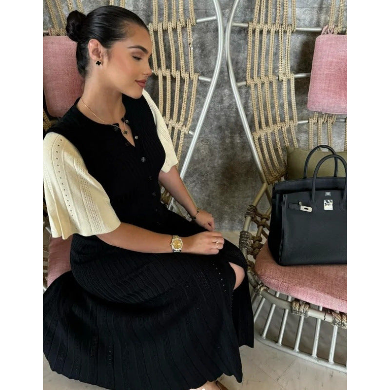 Classy Glamorous Women's Sleeve Button Knitted Dress