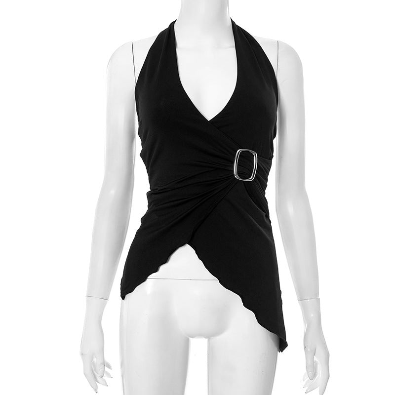 Women's Summer Solid Color Sleeveless Sexy Halter Women's T-shirt