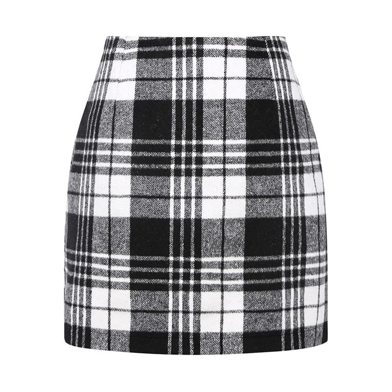 Women's High Waist Tartan Tight Pencil Hip Skirt