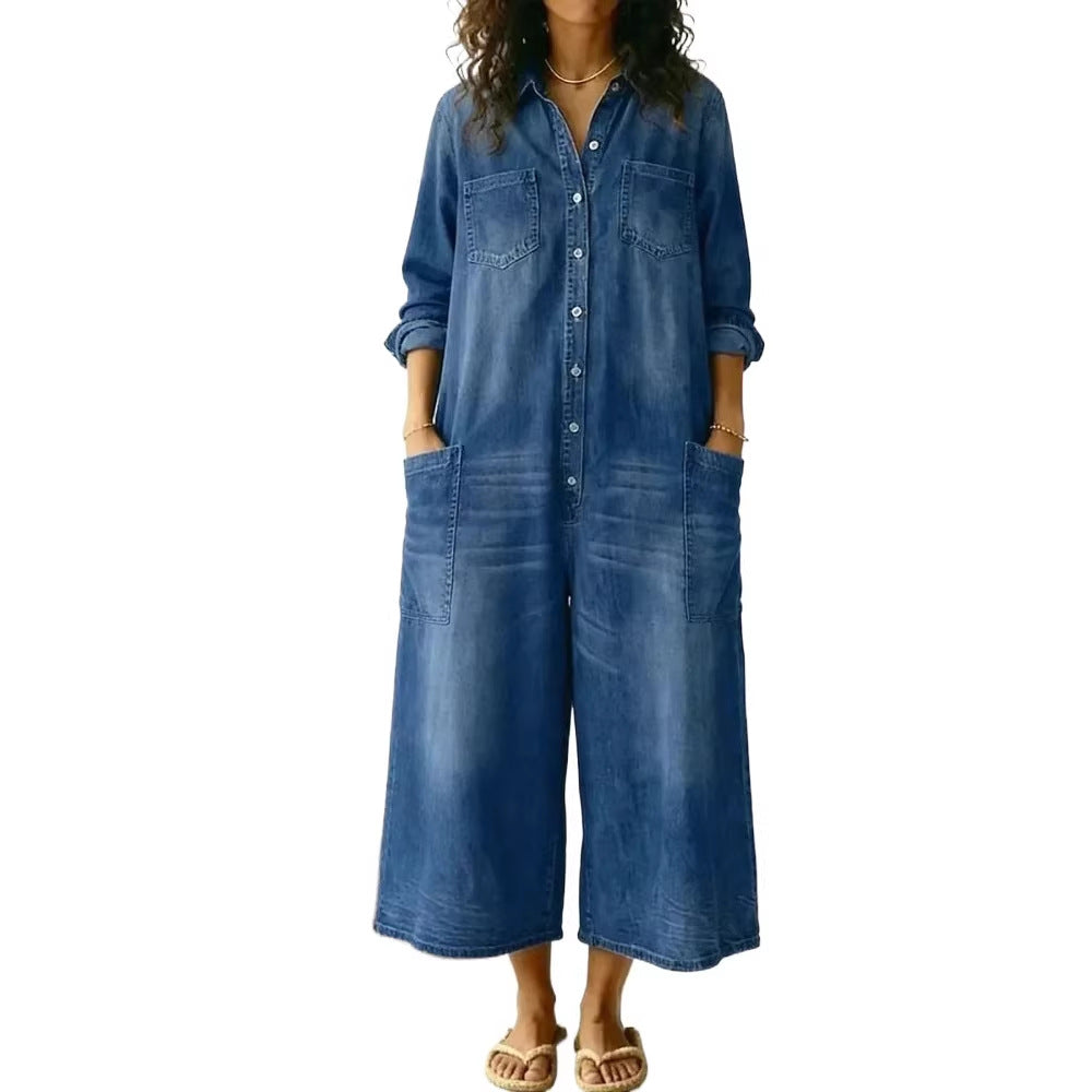 Women's Spring Clothes Fashion Sexy Single-breasted Shirtdress Jumpsuits