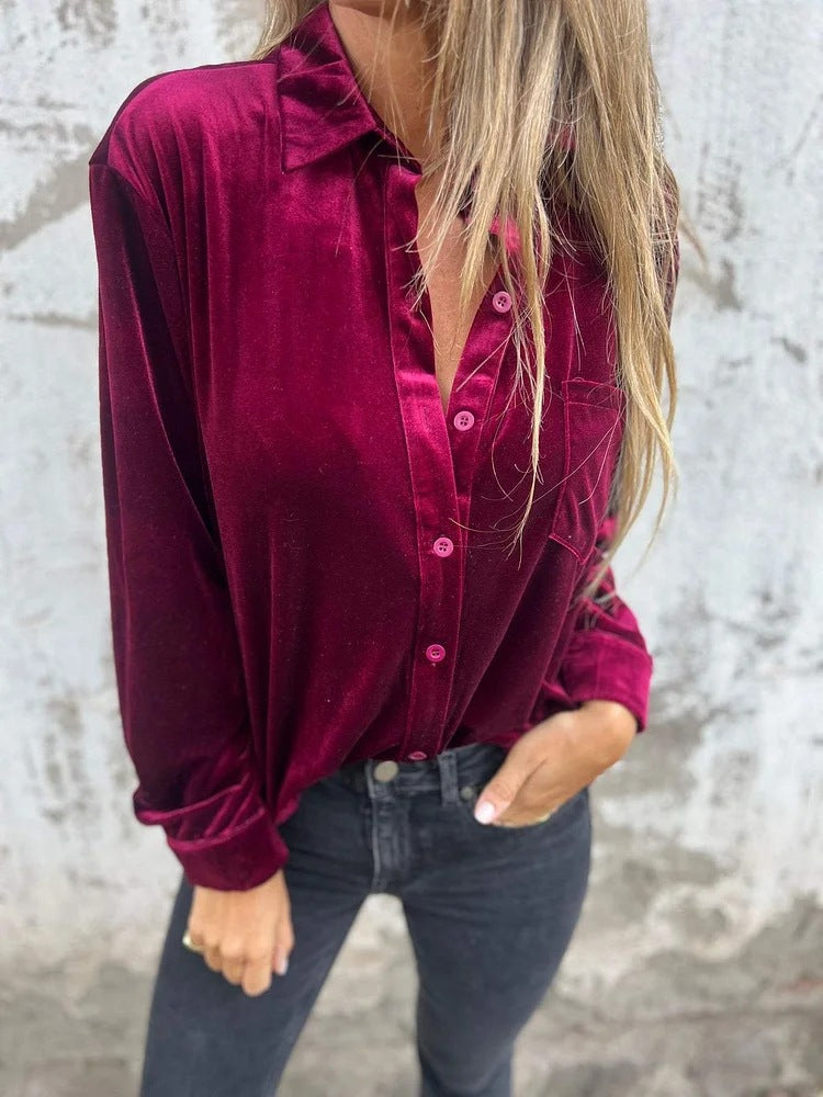 Women's Veet Shirt Long Sleeve Single-breasted Loose Blouse