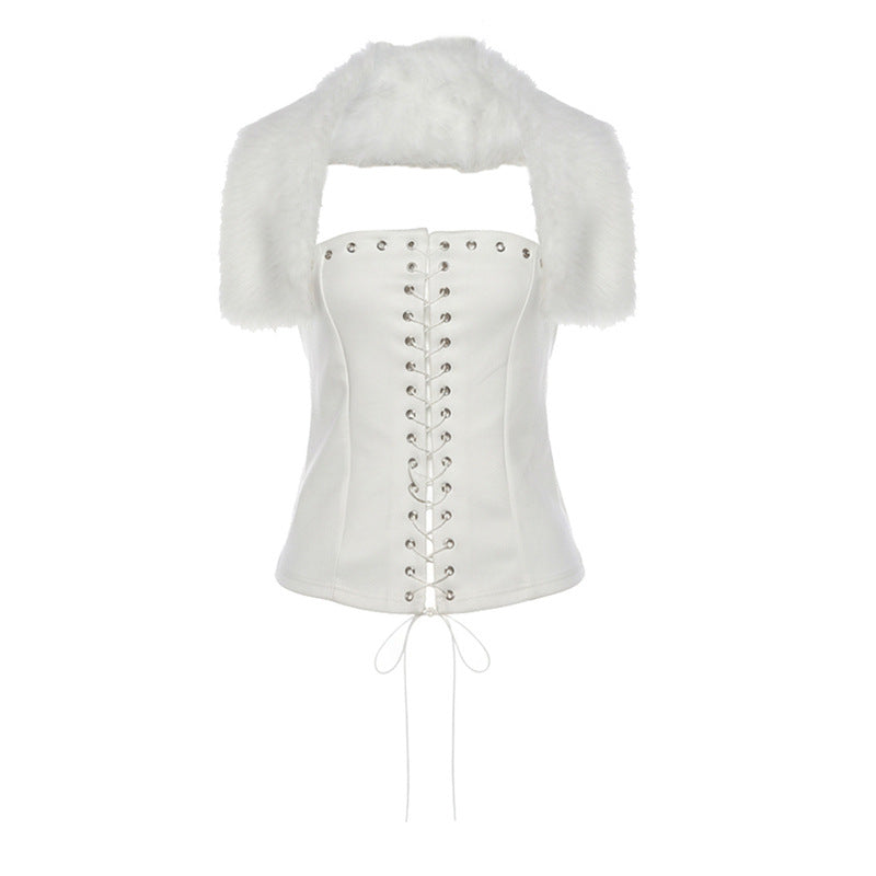 Women's Street Fashion Sexy Fur Collar Women's T-shirt