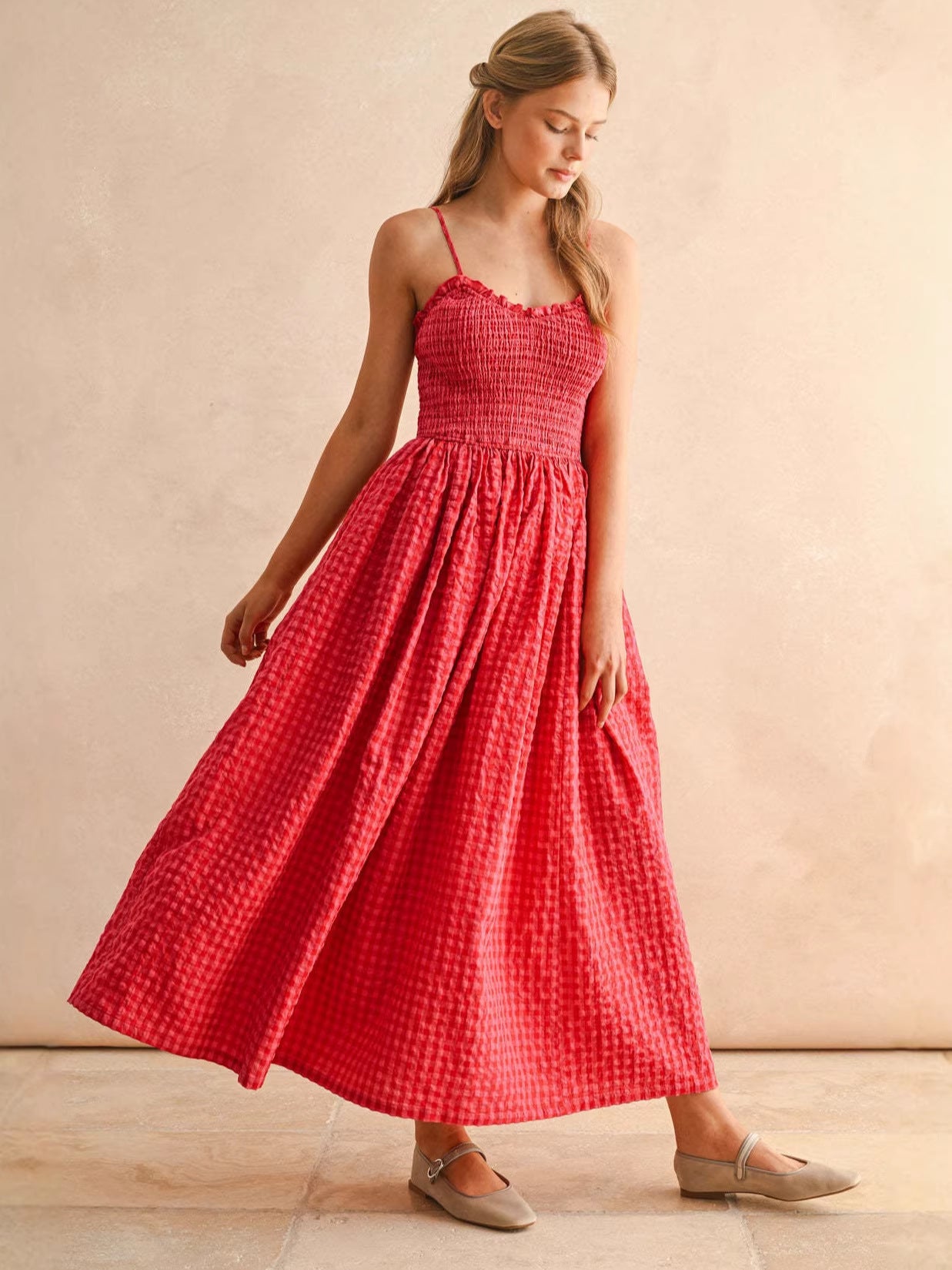 Women's Summer Strap Retro Plaid A- Line Slimming Dress