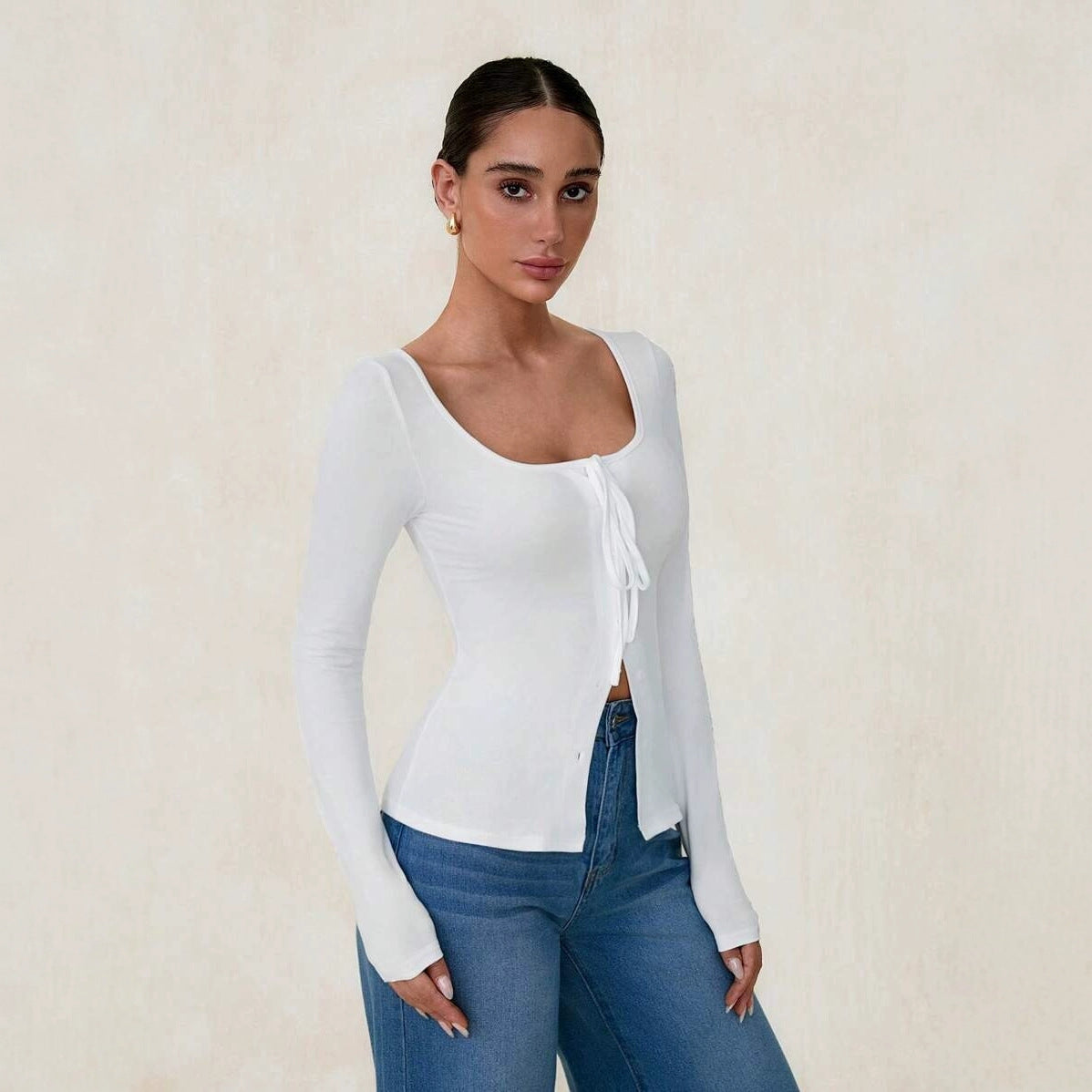 Women's Sexy Long-sleeved Slim Slimming Button Women's T-shirt