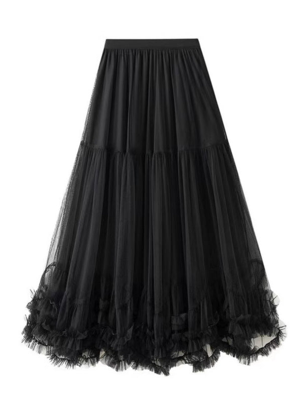 Large Swing Design Sense Mesh High Waist Figure Skirt