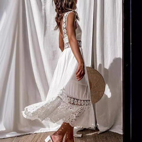 Fashion Lace Sleeveless Stitching Big Swing Dress