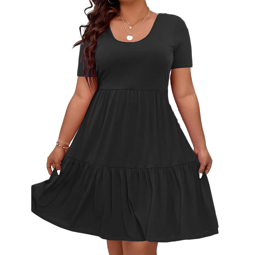 Women's Large Pleating Pure Color Simple Casual Elegant Round Dress