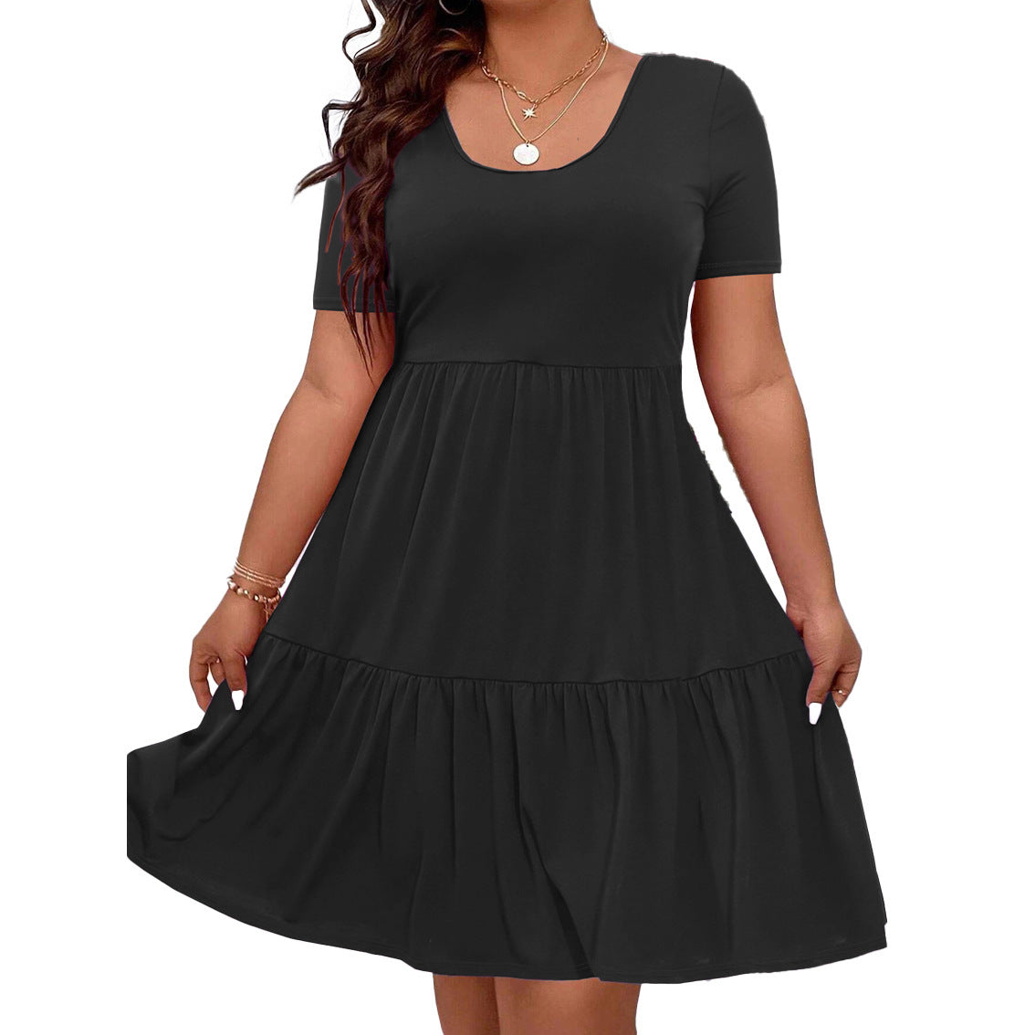 Women's Large Pleating Pure Color Simple Casual Elegant Round Dress