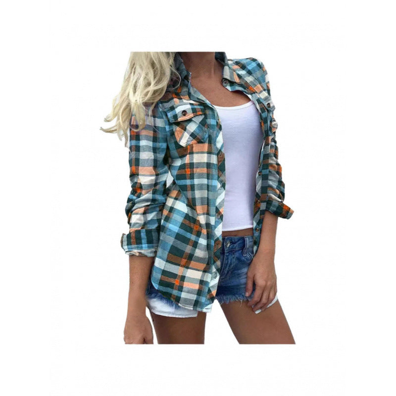 Women's Patchwork Stand-up Collar Long Sleeve Straight Tops