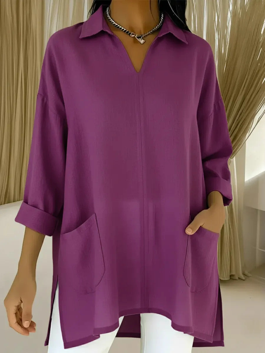 Women's Spring Fashion Solid Color Thin Pocket Blouse