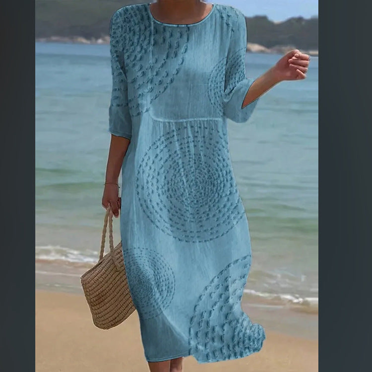Sleeve Casual Printed Temperament Long Fitted Dress