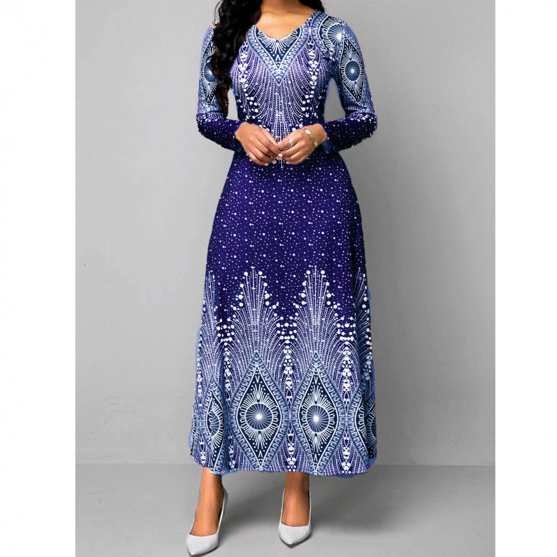 Women's Vintage Floral Print Long Sleeves Maxi Dress