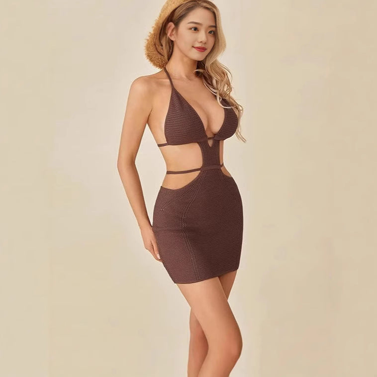 Women's Sexy Lacing Halter Wrapped Chest Cutout Sling Dress