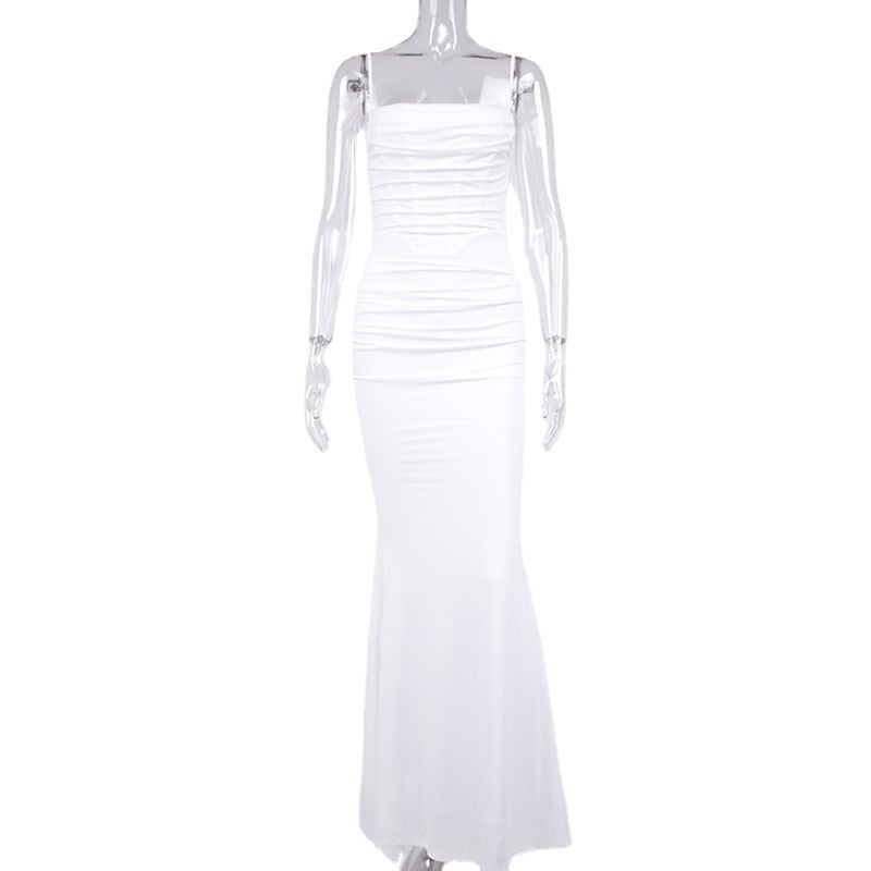 Women's Summer Fishbone Backless Strap Fishtail Long Dress