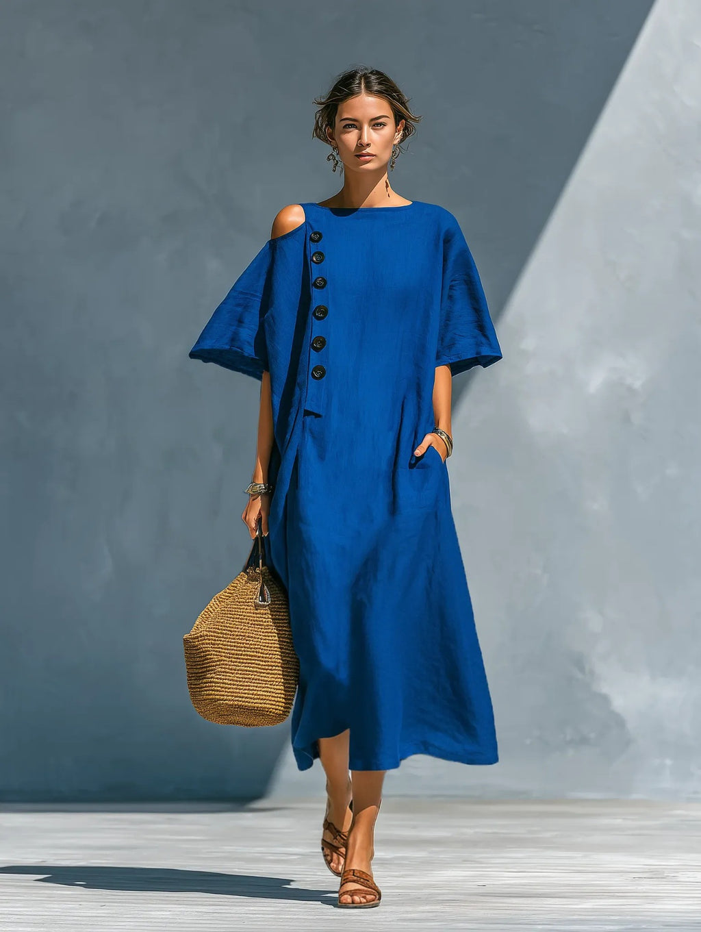 Women's Summer Loose Slimming Mid-length Button Dress