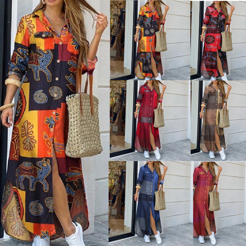 Women's Fashion Sexy Single-breasted Shirtdress Loose Lapels Blouse
