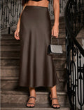 Satin Elegant Style Midi A- Line Skirt